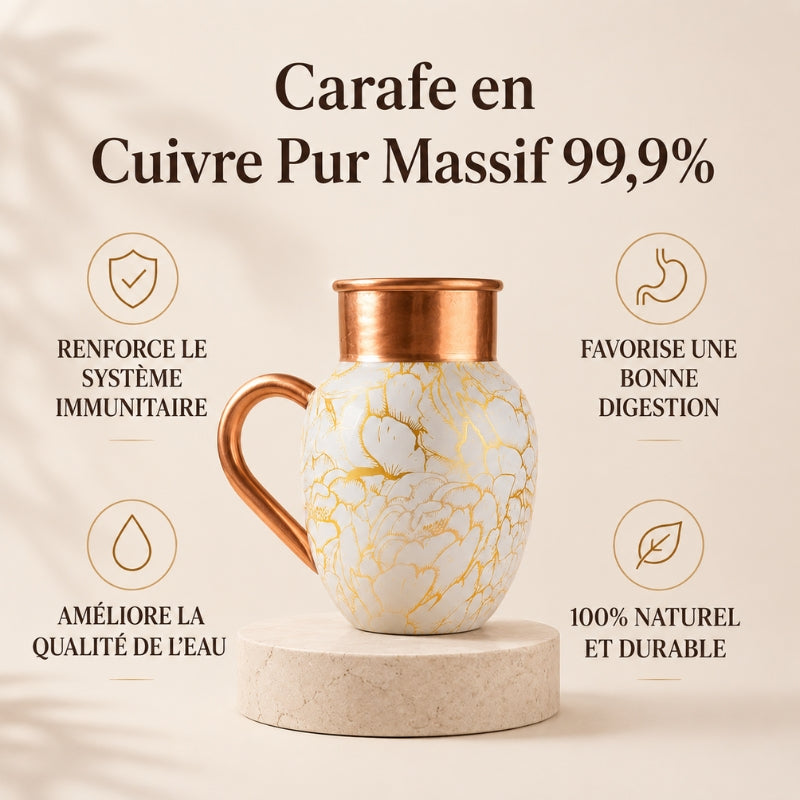 Carafe en Cuivre Pur Massif 99,9% – Collection Heritage