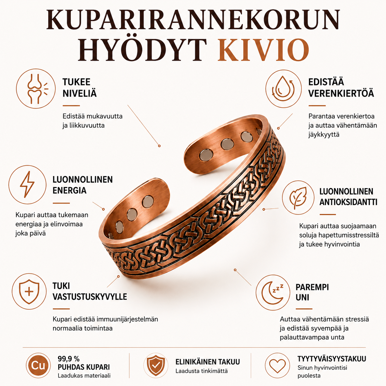 Puhtaasta Kuparista Valmistettu Rannekoru – Kivio